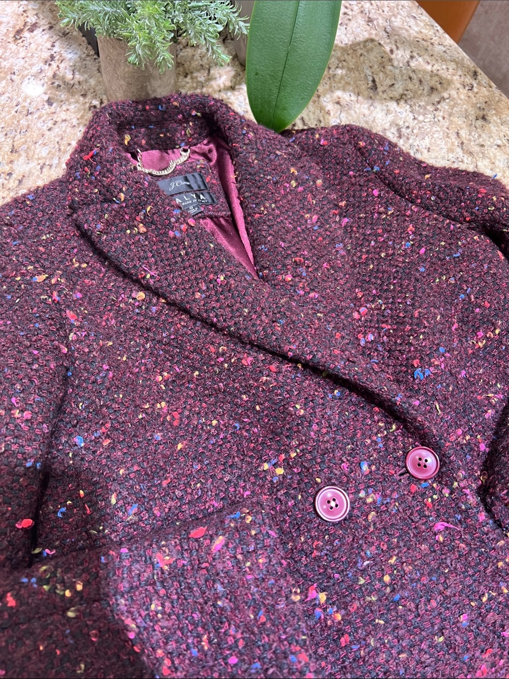 J. Crew Nalya Wool Burgundy Boucle Double-Breasted Pea Coat 0 - Picture 7 of 10